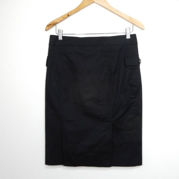 BURBERRY London Button Down SKIRT US Size 4 Black Cotton Knee Length Slits NEW - Picture 6 of 8